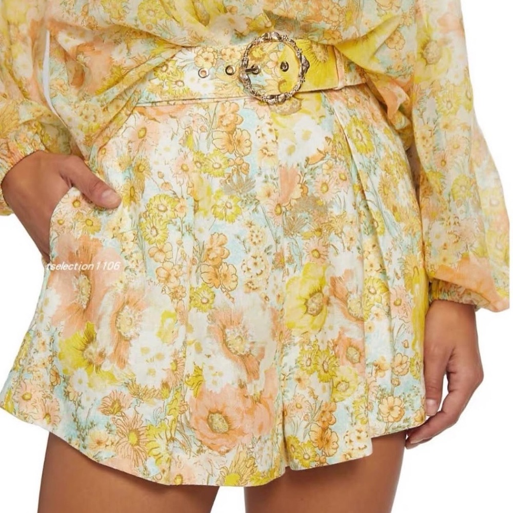 Zimmermann High Waist Floral Shorts Yellow Pink